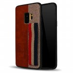 Wholesale Galaxy S9 Striped Hand Strap Grip Holder PU Leather Case (Brown)